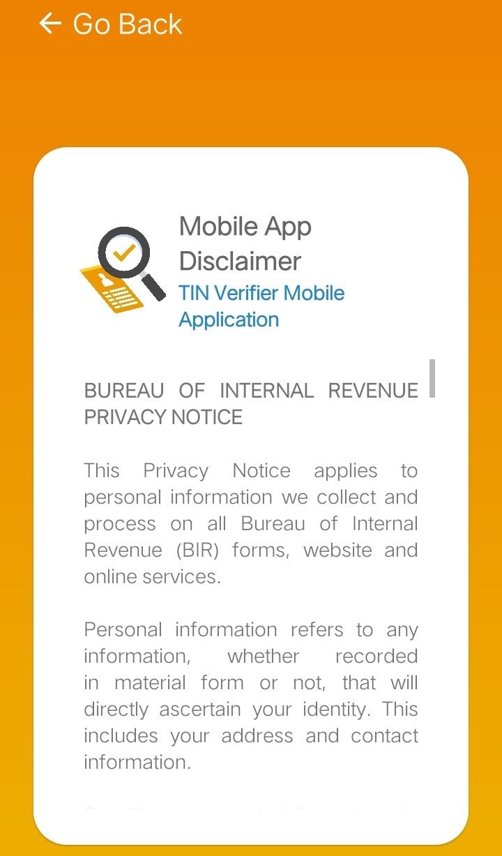 Photo from TIN Verifier Mobile Application